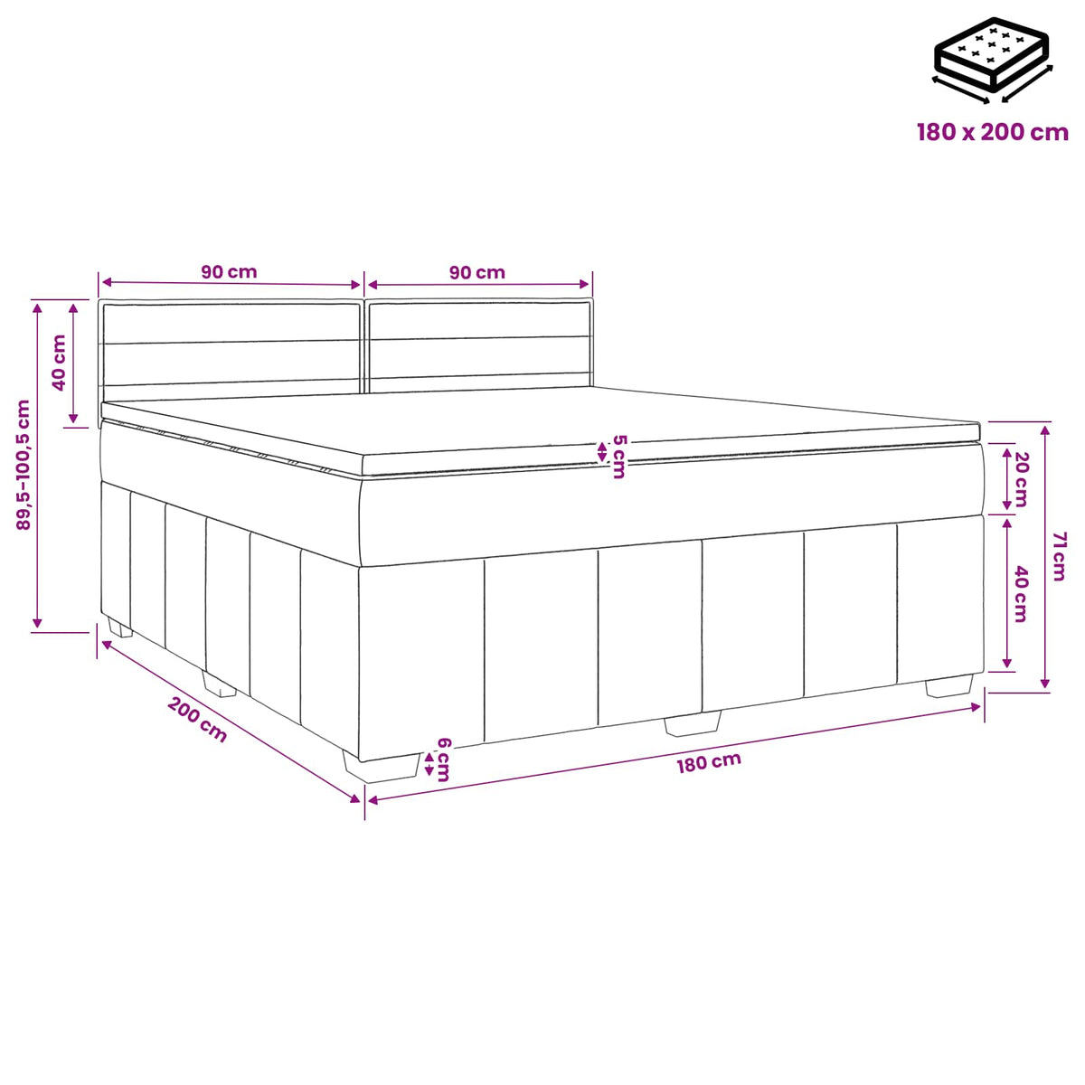 Boxspring krevet s madracem Sivosmeđa 180 x 200 cm Tkanina Tupe 202 x 183.5 x 88 cm