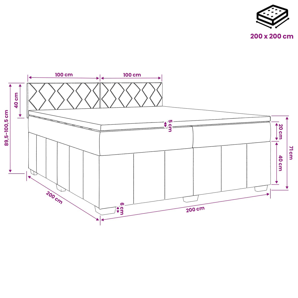 Boxspring krevet s madracem Sivosmeđa 200 x 200 cm Tkanina Smeđesiva 200 x 200 x 88 cm