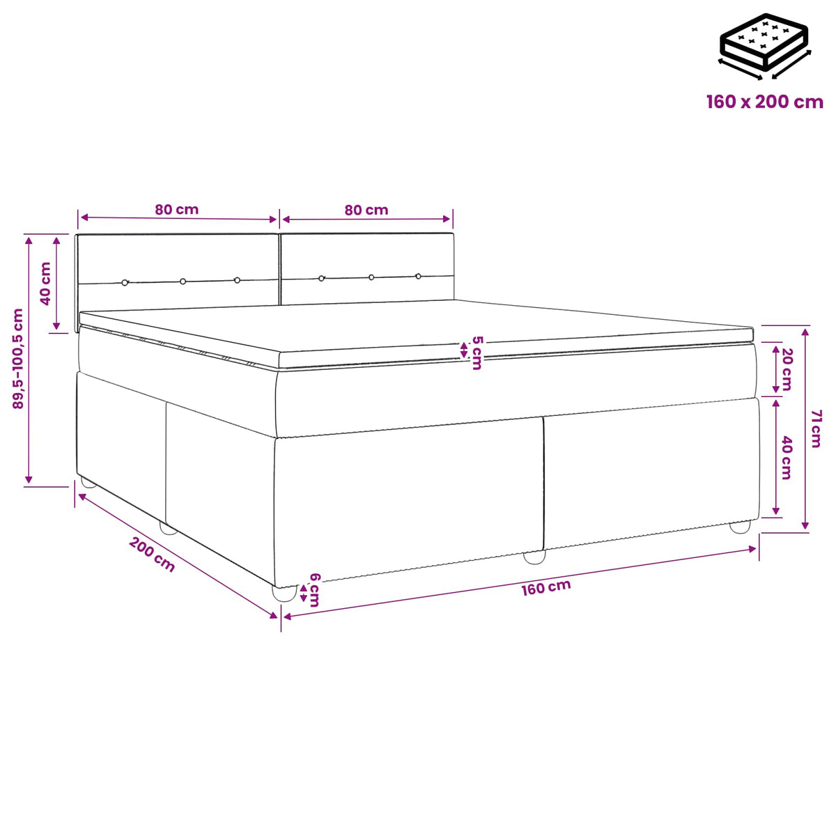 Boxspring krevet s madracem Tamnosiva 160 x 200 cm Tkanina 200 x 160 x 100.5 cm