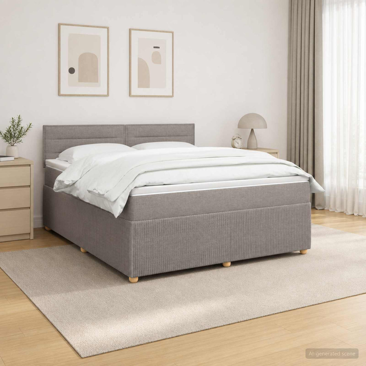 Boxspring krevet s madracem Sivosmeđa 140 x 190 cm Tkanina Smeđesiva 190 x 144 x 100.5 cm