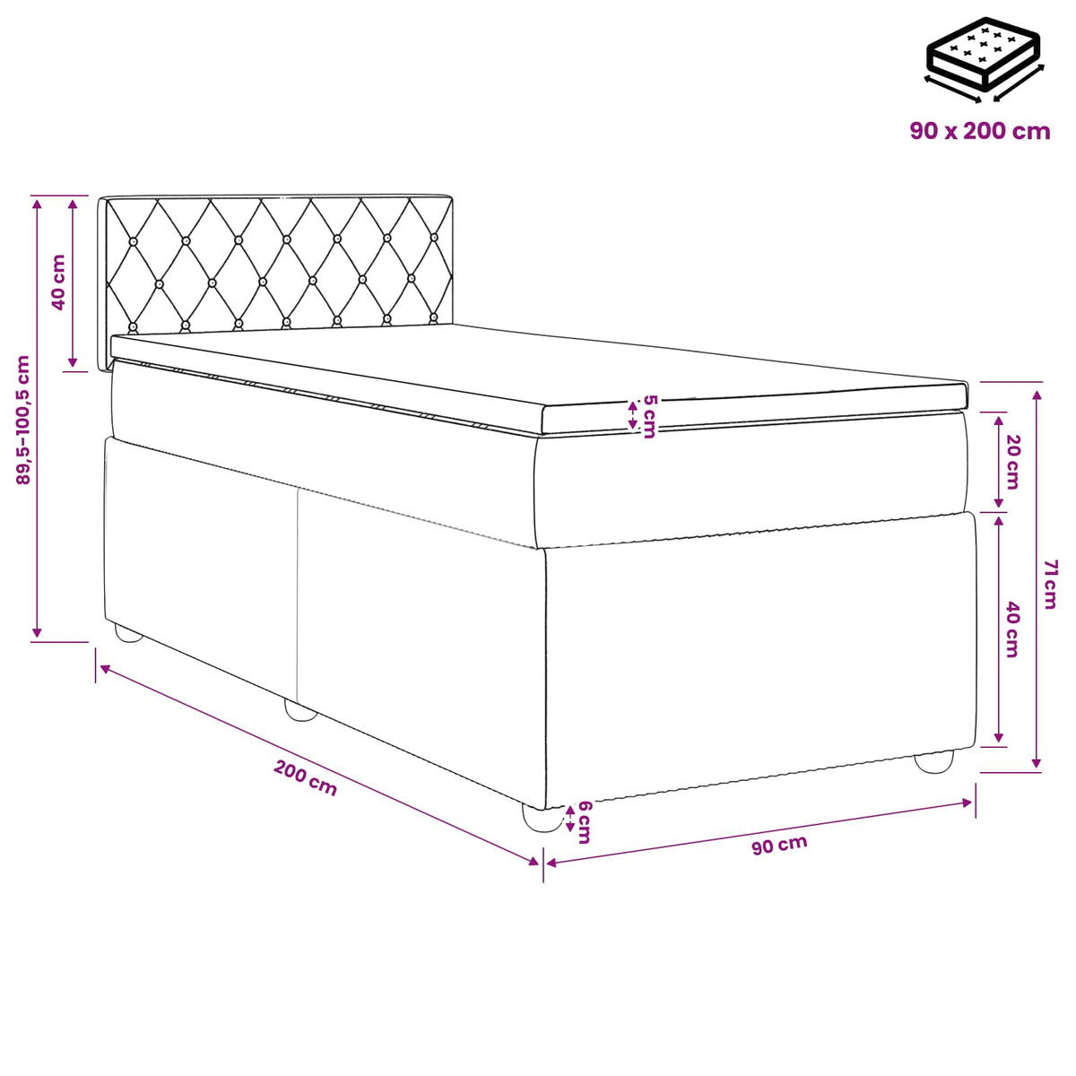 Boxspring krevet s madracem Svjetlosiva 90 x 200 cm Baršun Zelena
