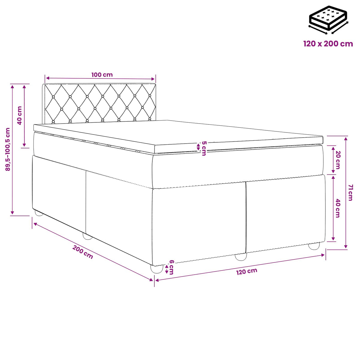 Boxspring krevet s madracem Svjetlosiva 120 x 200 cm Baršun Zelena
