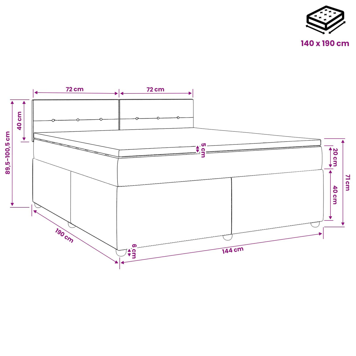 Boxspring krevet s madracem Svjetlosiva 140 x 190 cm Baršun Zelena