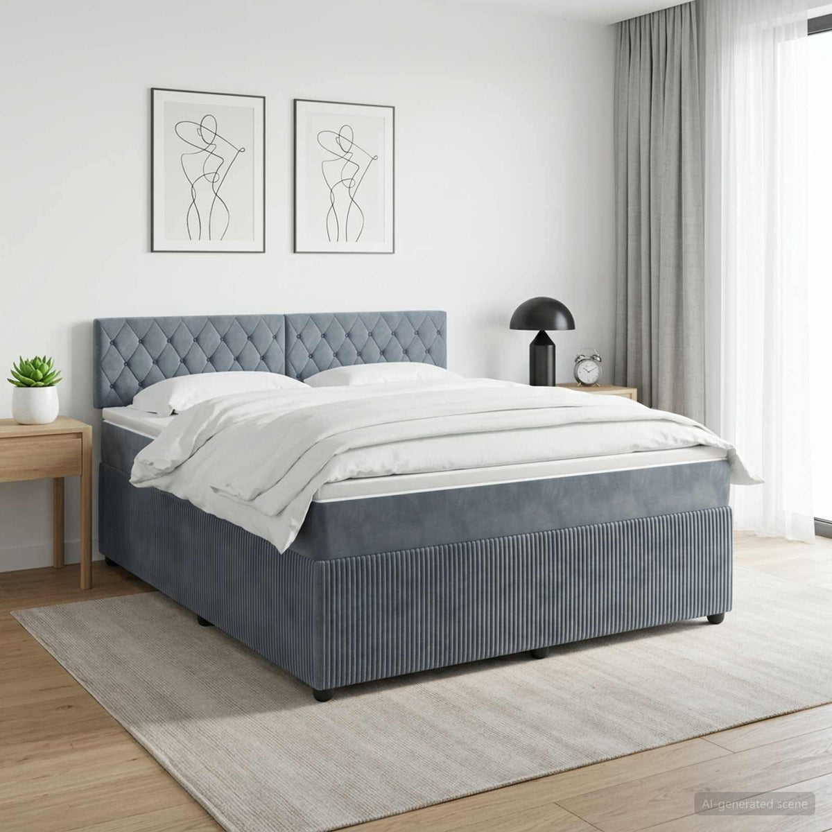 Boxspring krevet s madracem Tamnosiva 140 x 200 cm Baršun Plava 200 x 140 x 88 cm