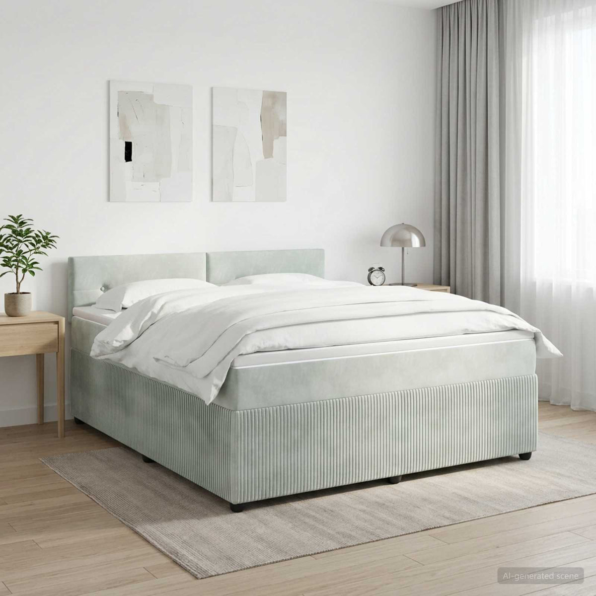 Boxspring krevet s madracem Svjetlosiva 160 x 200 cm Baršun Zelena