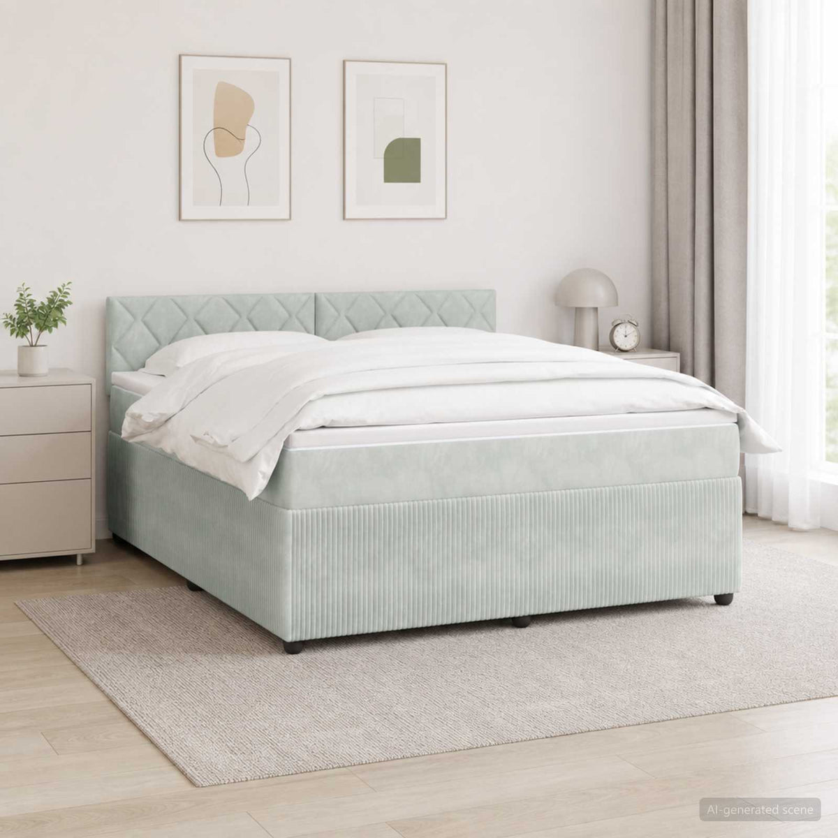 Boxspring krevet s madracem Svjetlosiva 140 x 190 cm Baršun Zelena