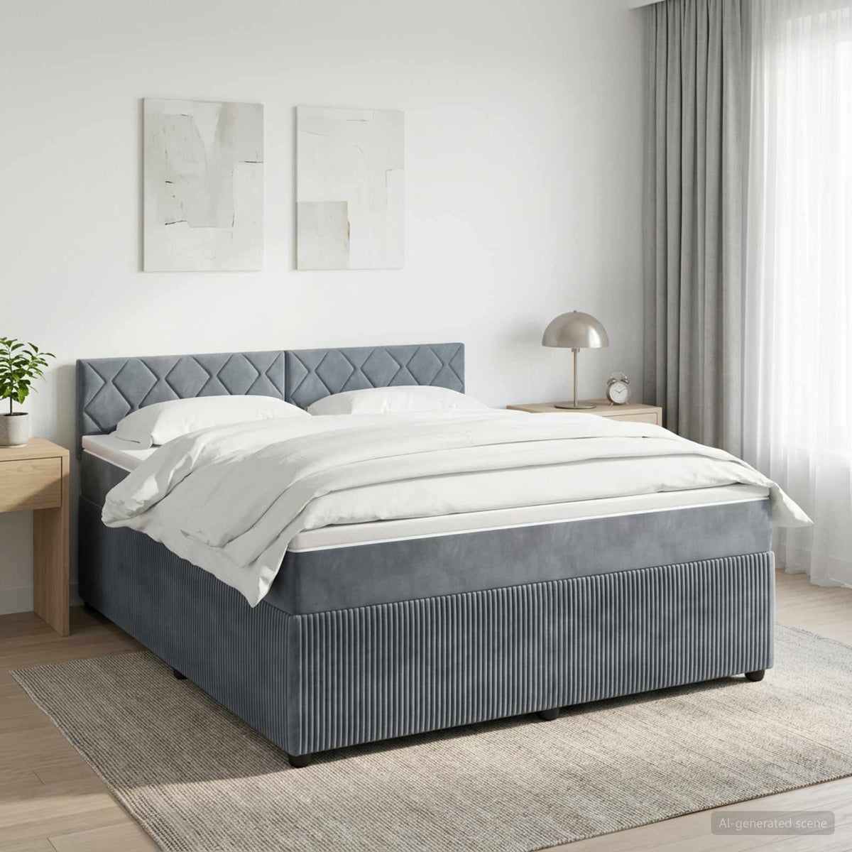 Boxspring krevet s madracem Tamnosiva 140 x 190 cm Baršun Plava 190 x 140 x 88 cm