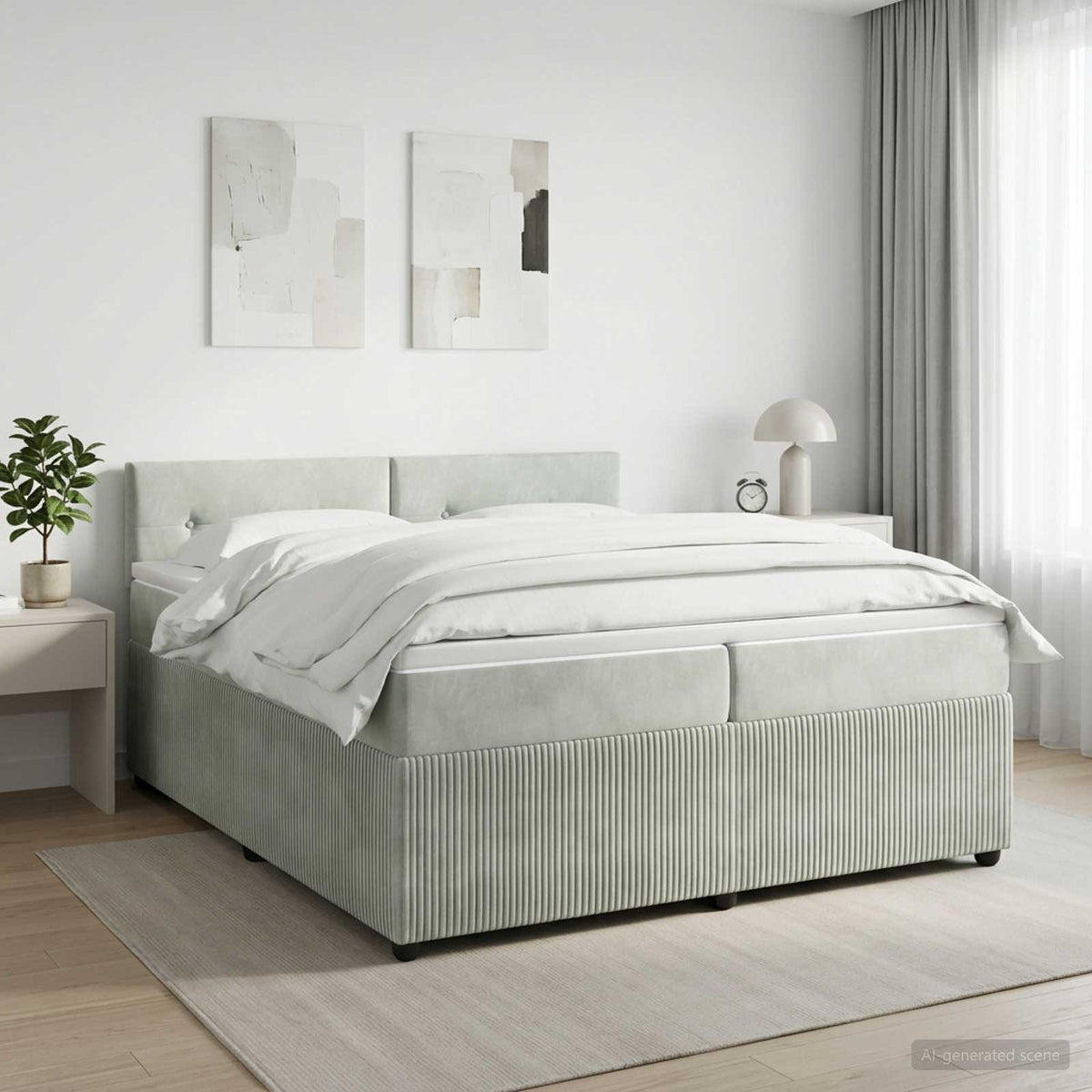 Boxspring krevet s madracem Svjetlosiva 200 x 200 cm Baršun Zelena
