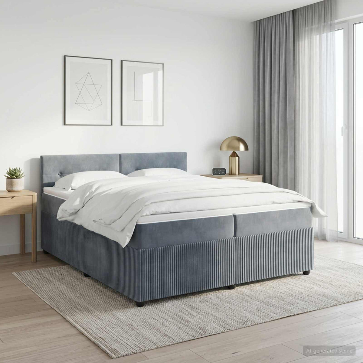 Boxspring krevet s madracem Tamnosiva 200 x 200 cm Baršun Plava