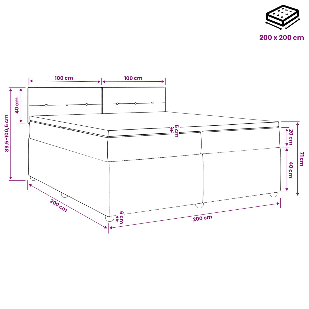 Boxspring krevet s madracem Tamnosiva 200 x 200 cm Baršun Plava