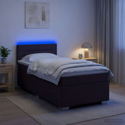 Krevet s box springom, madracem i LED-om Tamno smeđa Tkanina 90 x 200 cm