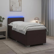 Krevet s box springom, madracem i LED-om Tamno smeđa Tkanina 90 x 190 cm