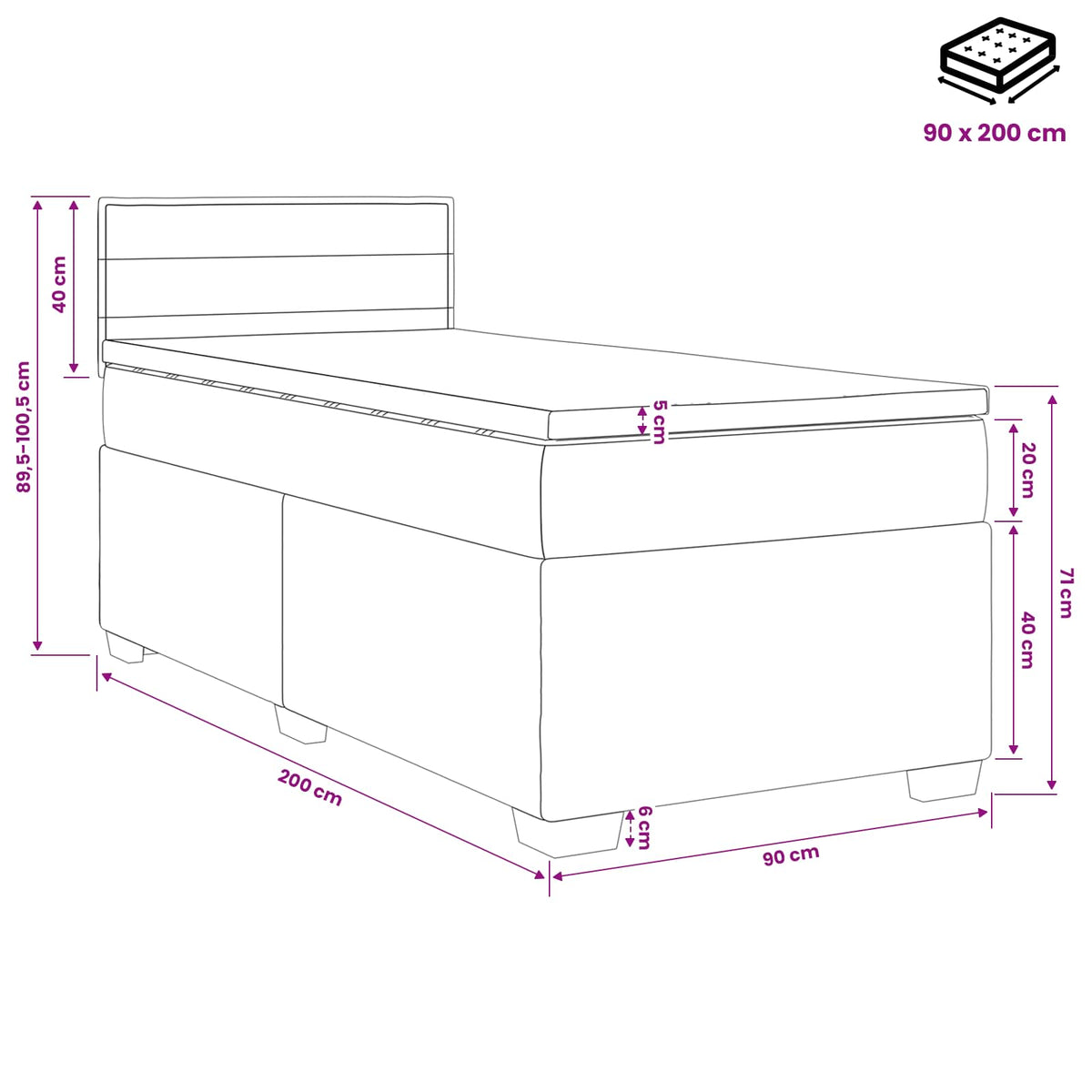 Krevet s box springom, madracem i LED-om Tamno smeđa Tkanina 90 x 200 cm