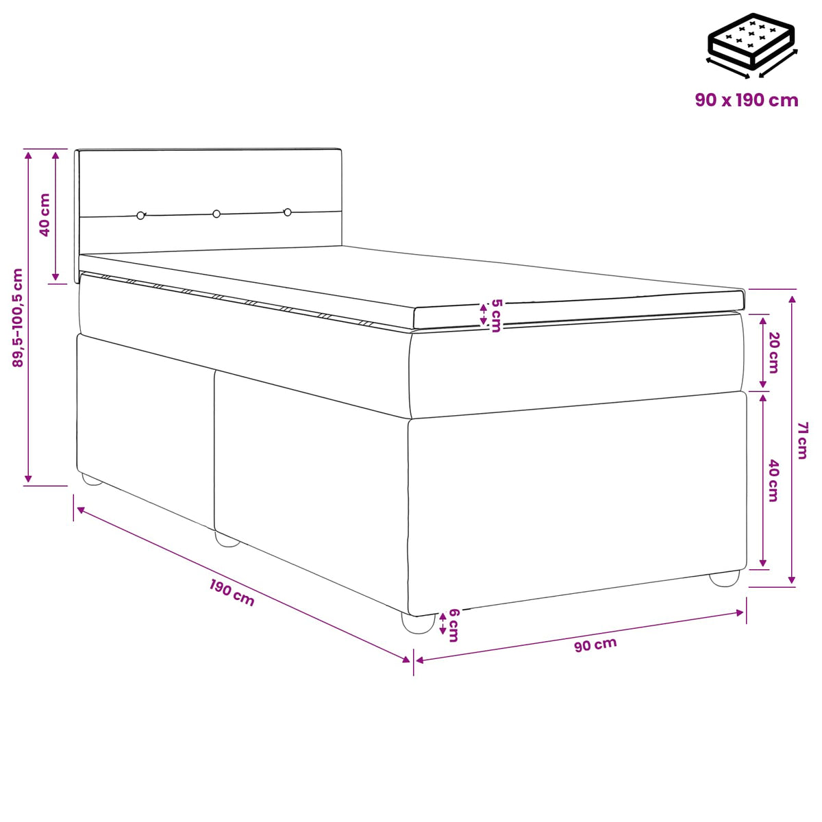 Boxspring krevet s madracem Sivosmeđa 90 x 190 cm Tkanina Smeđesiva 90 x 190 x 100.5 cm