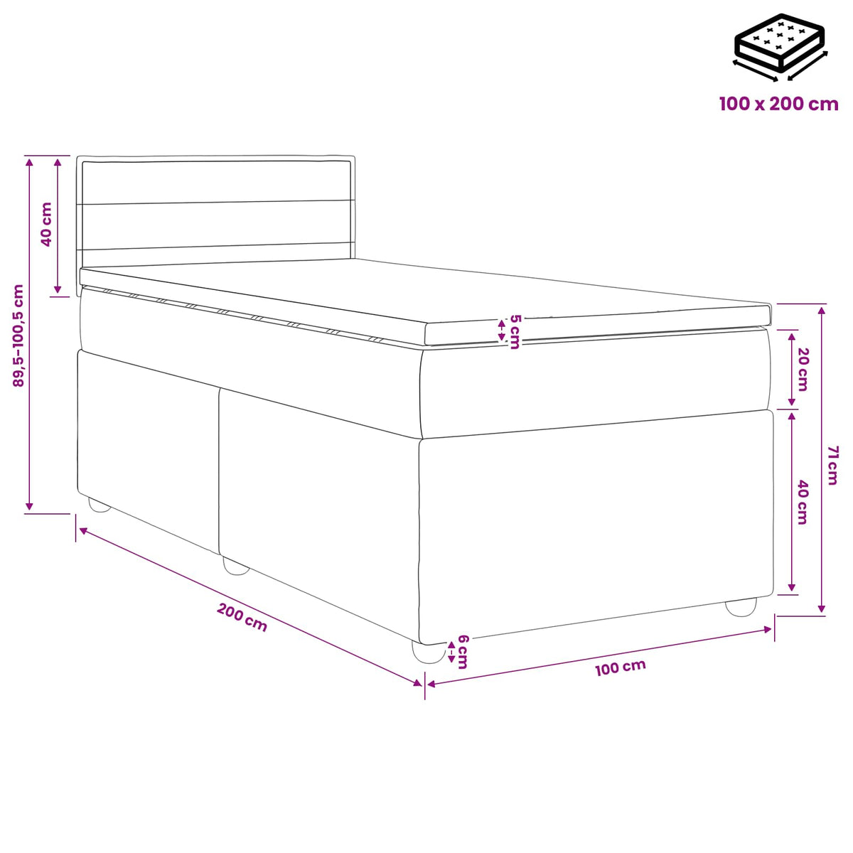 Boxspring krevet s madracem Krem 100 x 200 cm Tkanina 100 x 200 x 100.5 cm