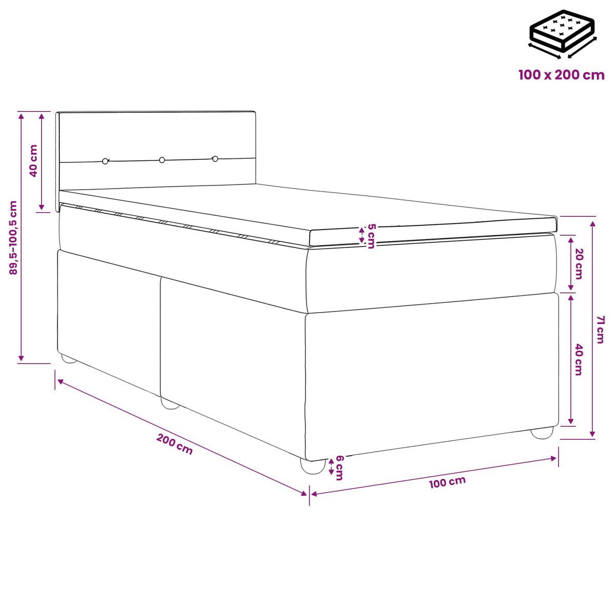 Boxspring krevet s madracem Tamno smeđa 100 x 200 cm Tkanina 100 x 200 x 100.5 cm