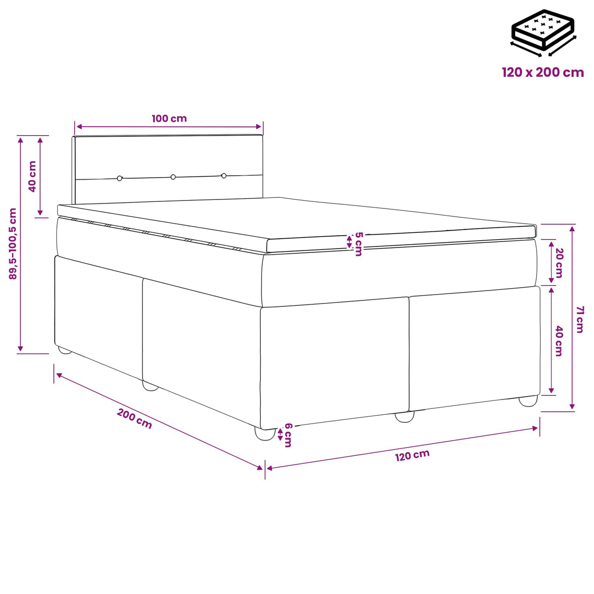 Boxspring krevet s madracem Krem 120 x 200 cm Tkanina 120 x 200 x 100.5 cm