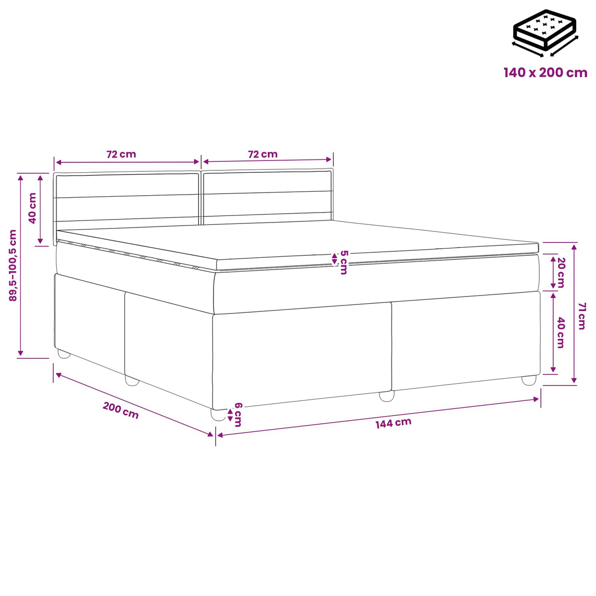 Boxspring krevet s madracem Sivosmeđa 140 x 200 cm Tkanina Smeđesiva 144 x 200 x 100.5 cm