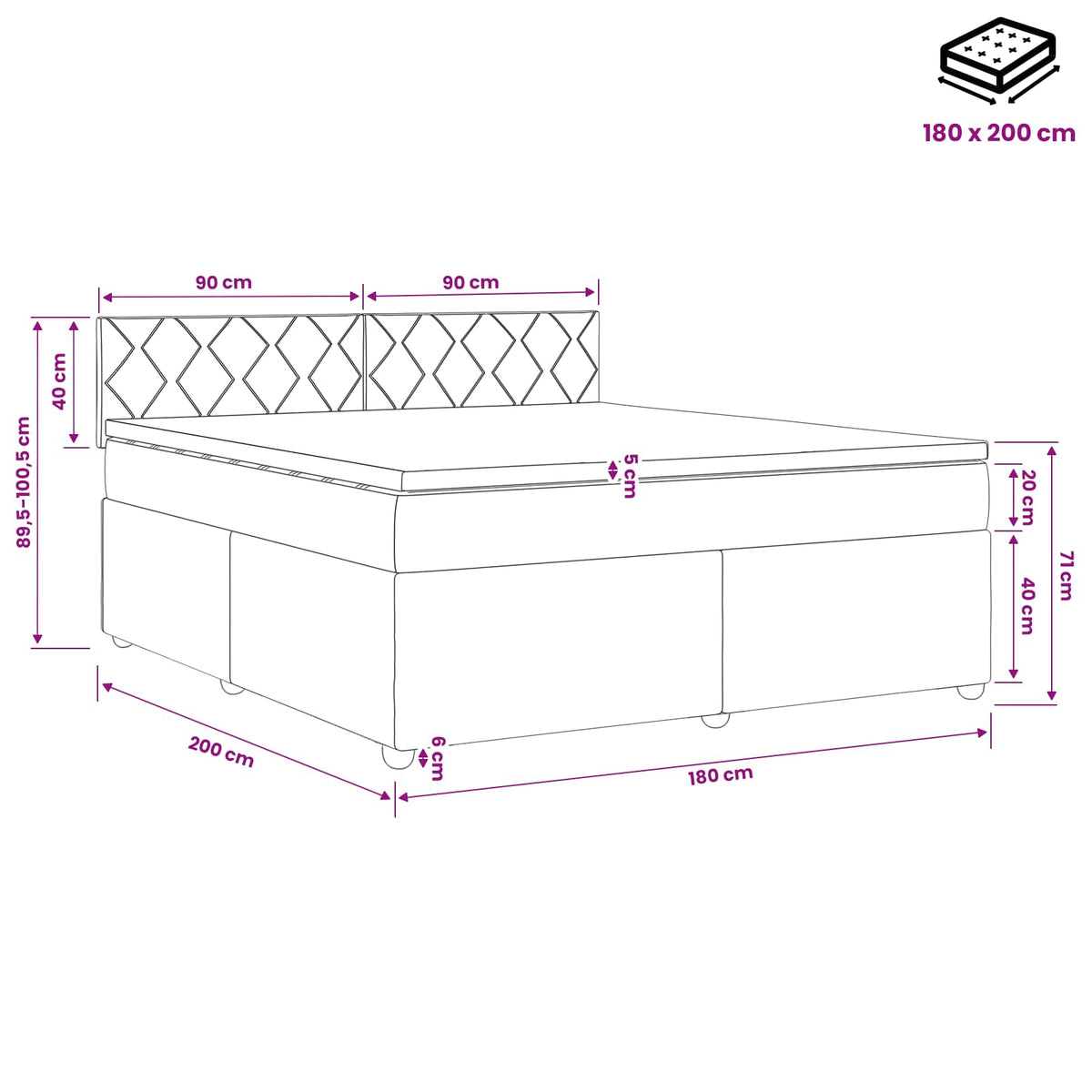 Boxspring krevet s madracem Tamno smeđa 180 x 200 cm Tkanina 180 x 200 x 100.5 cm