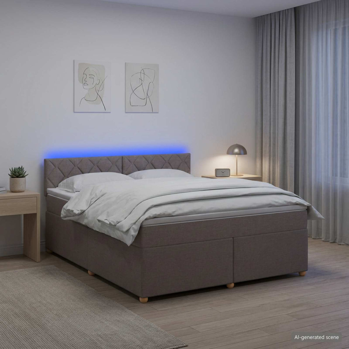 Boxspring krevet s madracem Sivosmeđa 160 x 200 cm Tkanina Smeđesiva 160 x 200 x 100.5 cm