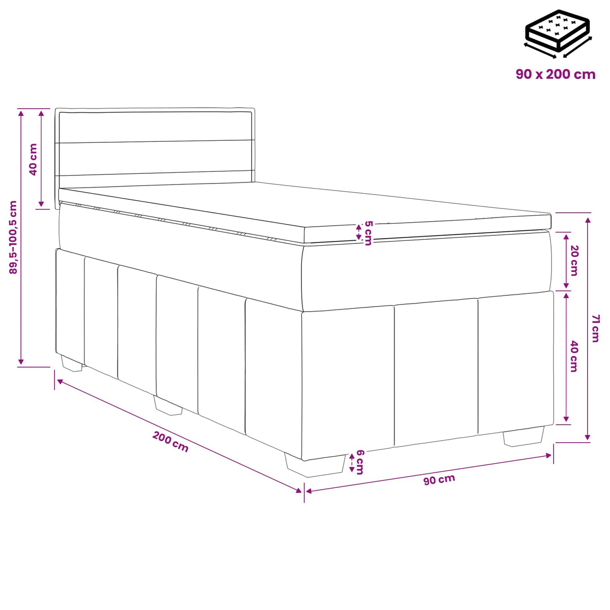 Boxspring krevet s madracem Tamno smeđa 90 x 200 cm Tkanina 90 x 200 x 100.5 cm