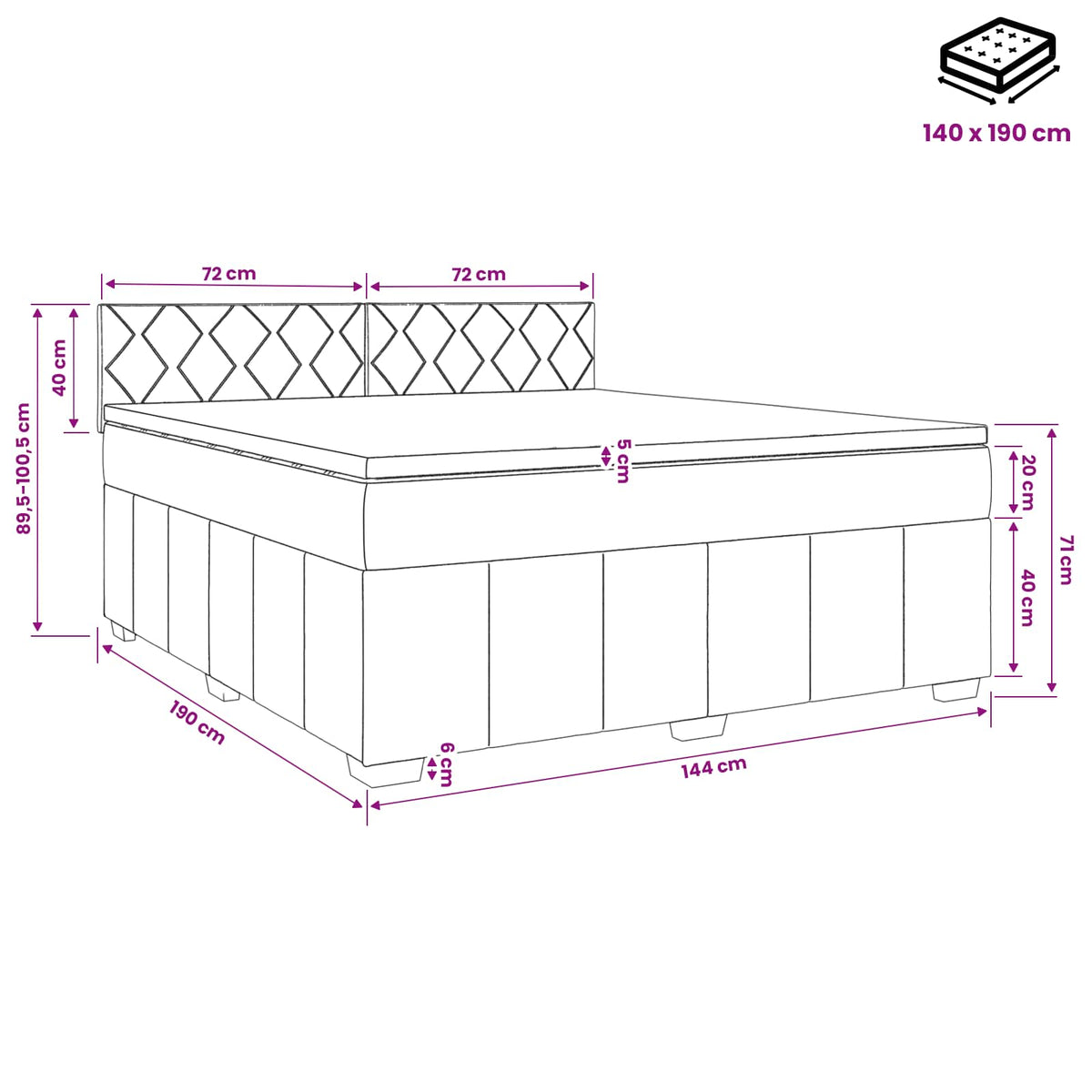 Boxspring krevet s madracem Sivosmeđa 140 x 190 cm Tkanina Smeđesiva 144 x 190 x 100.5 cm
