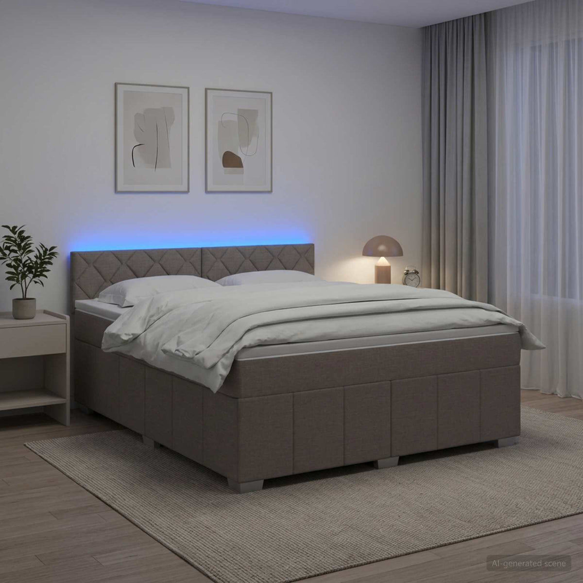 Boxspring krevet s madracem Sivosmeđa 140 x 190 cm Tkanina Smeđesiva 144 x 190 x 100.5 cm