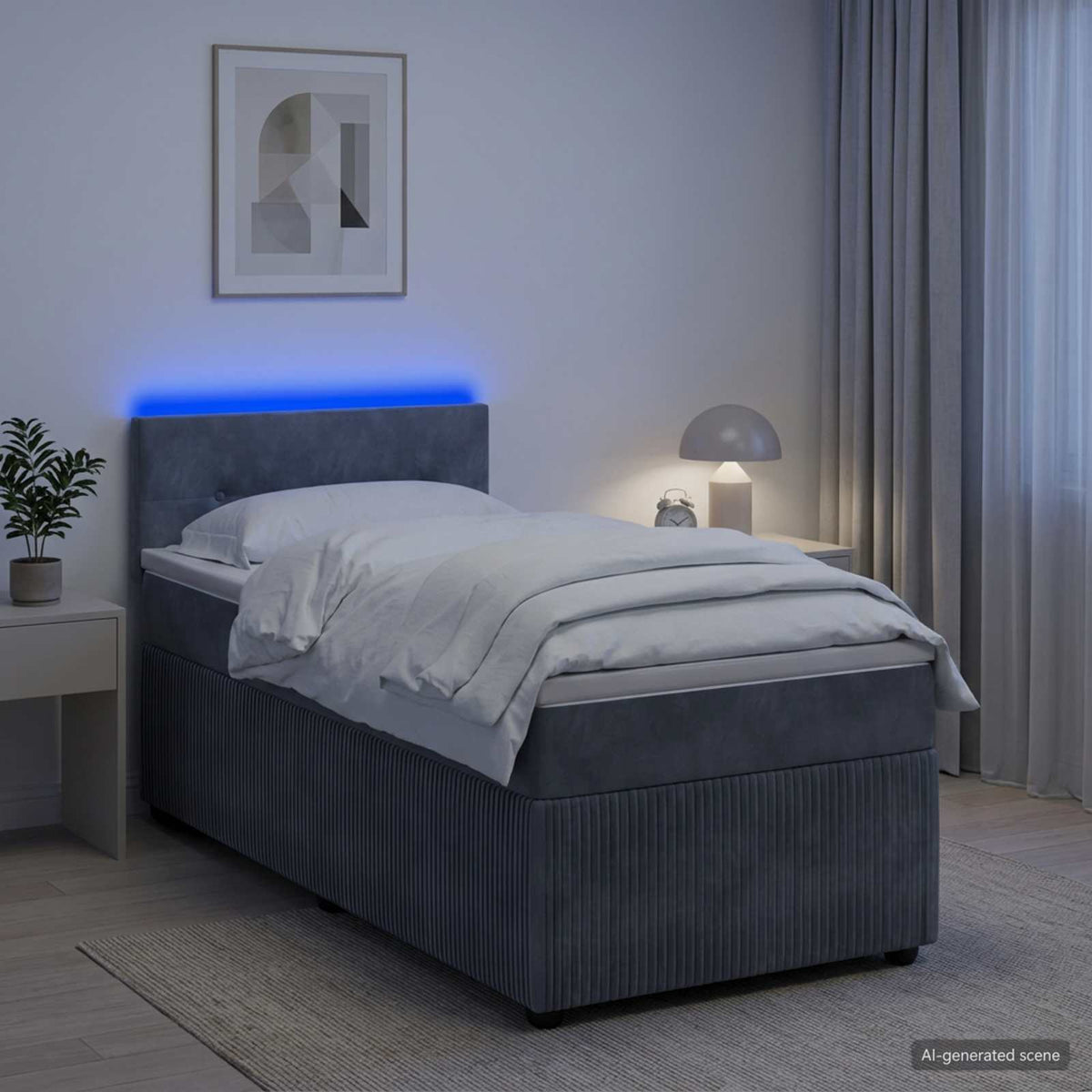 Boxspring krevet s madracem Tamnosiva 90 x 190 cm Baršun 90 x 190 x 100.5 cm