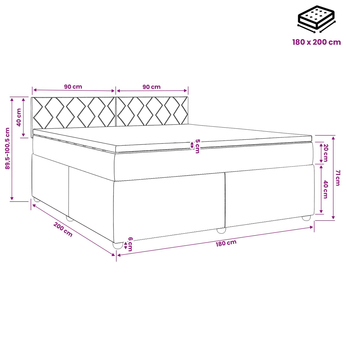 Boxspring krevet s madracem Svjetlosiva 180 x 200 cm Baršun 180 x 200 x 100.5 cm