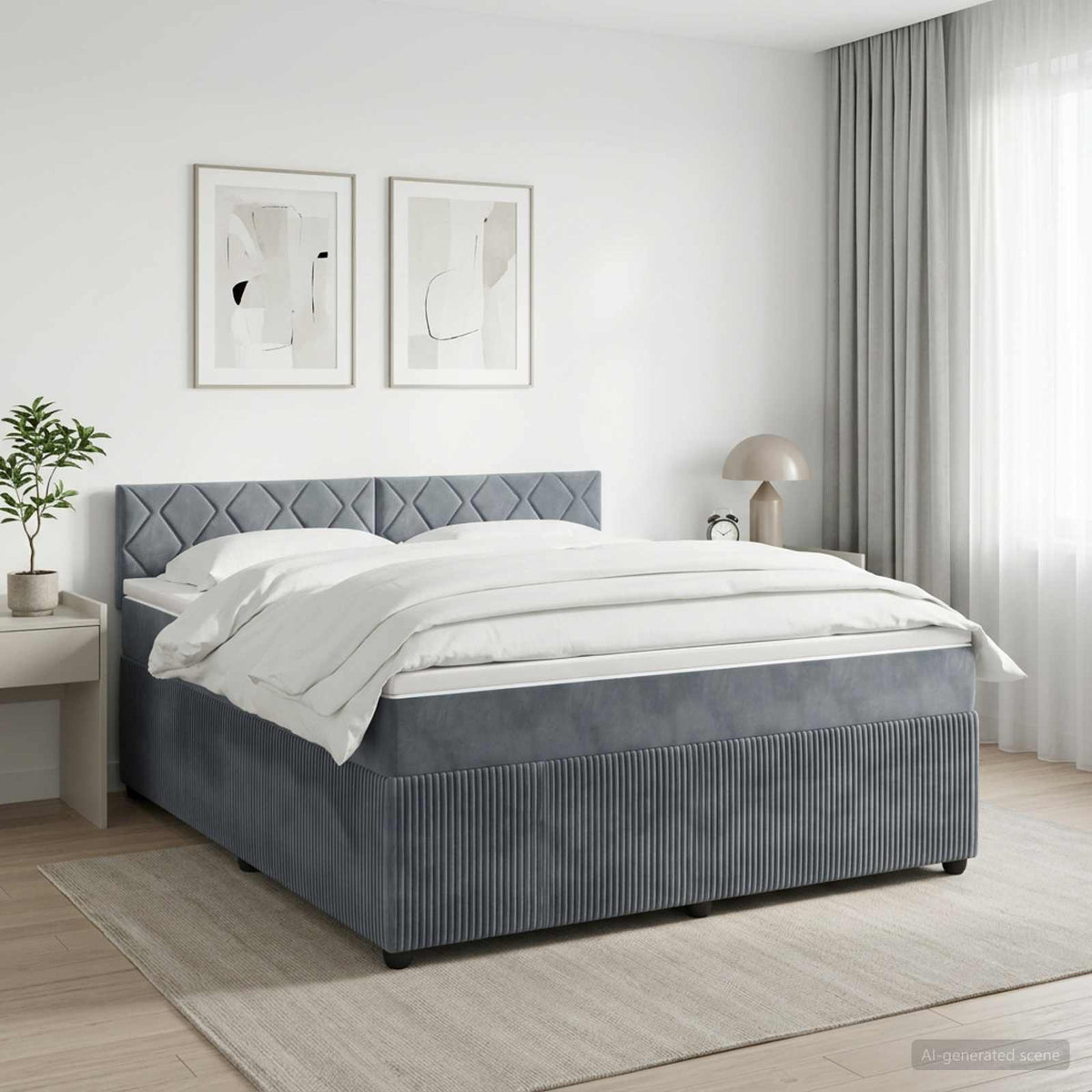Boxspring krevet s madracem Tamnosiva 140 x 190 cm Baršun 144 x 190 x 100.5 cm