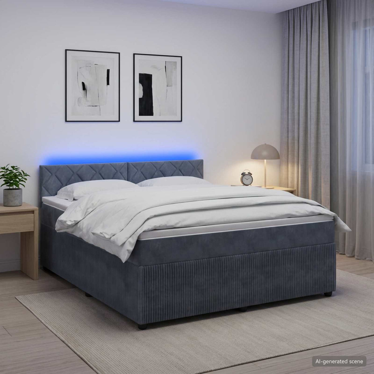 Boxspring krevet s madracem Tamnosiva 140 x 190 cm Baršun 144 x 190 x 100.5 cm