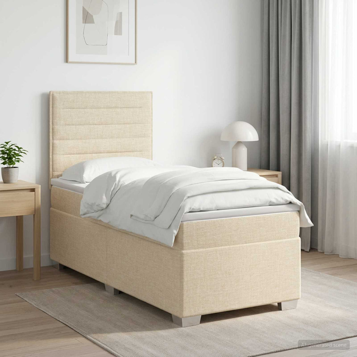 Boxspring krevet s madracem Krem 100 x 200 cm Tkanina 200 x 100 x 140.5 cm