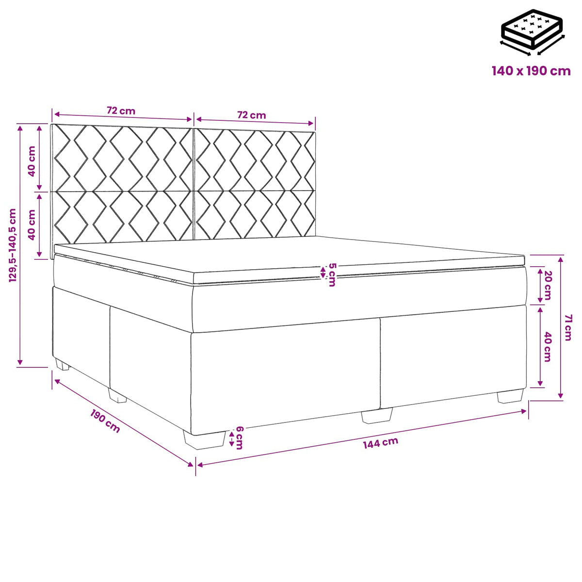 Boxspring krevet s madracem Sivosmeđa 140 x 190 cm Tkanina Smeđesiva 190 x 144 x 140.5 cm