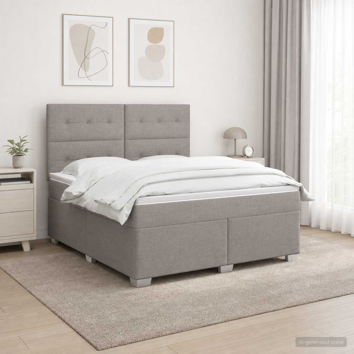 Boxspring krevet s madracem Sivosmeđa 140 x 190 cm Tkanina Smeđesiva 190 x 144 x 140.5 cm