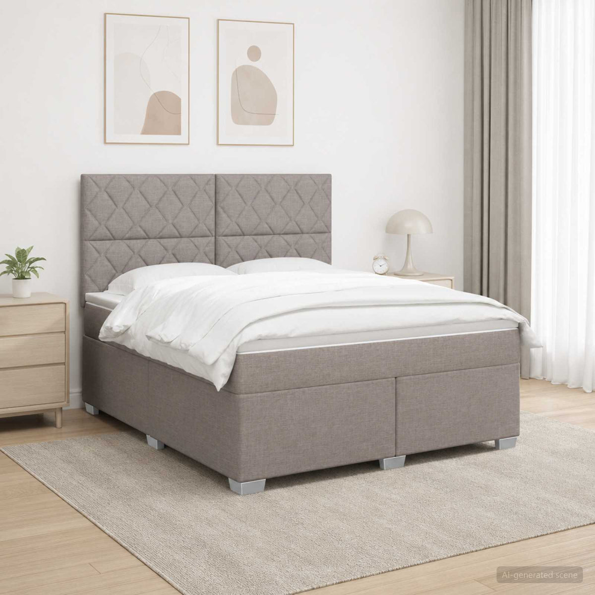 Boxspring krevet s madracem Sivosmeđa 140 x 190 cm Tkanina Smeđesiva 190 x 144 x 140.5 cm