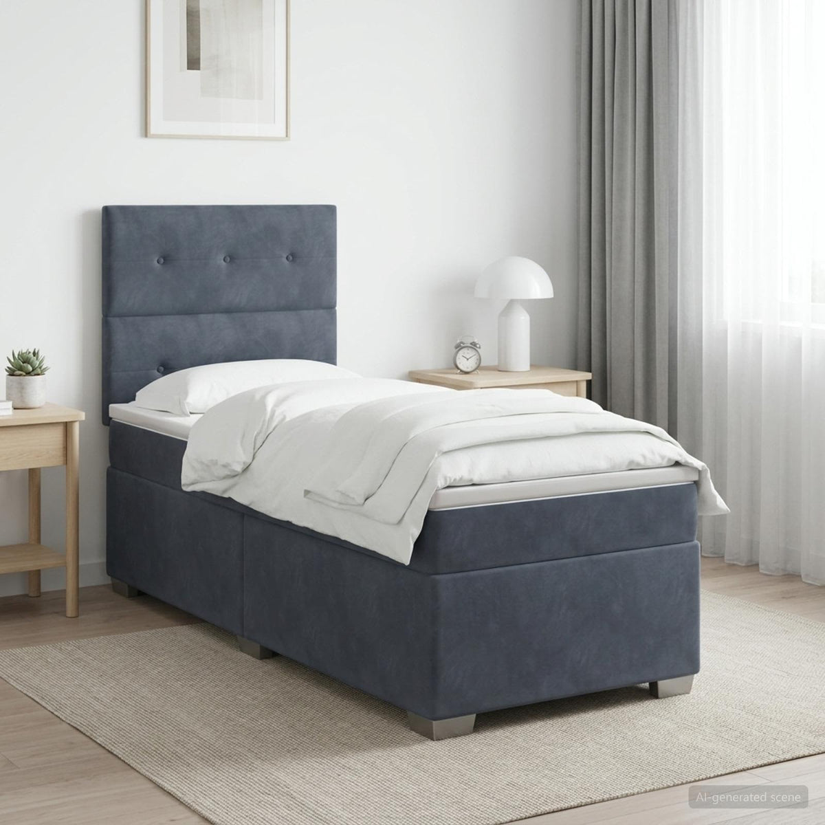Boxspring krevet s madracem Tamnosiva 90 x 190 cm Baršun 190 x 90 x 140.5 cm