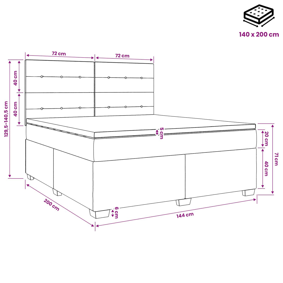 Boxspring krevet s madracem Sivosmeđa 140 x 200 cm Tkanina Smeđesiva 144 x 200 x 140.5 cm
