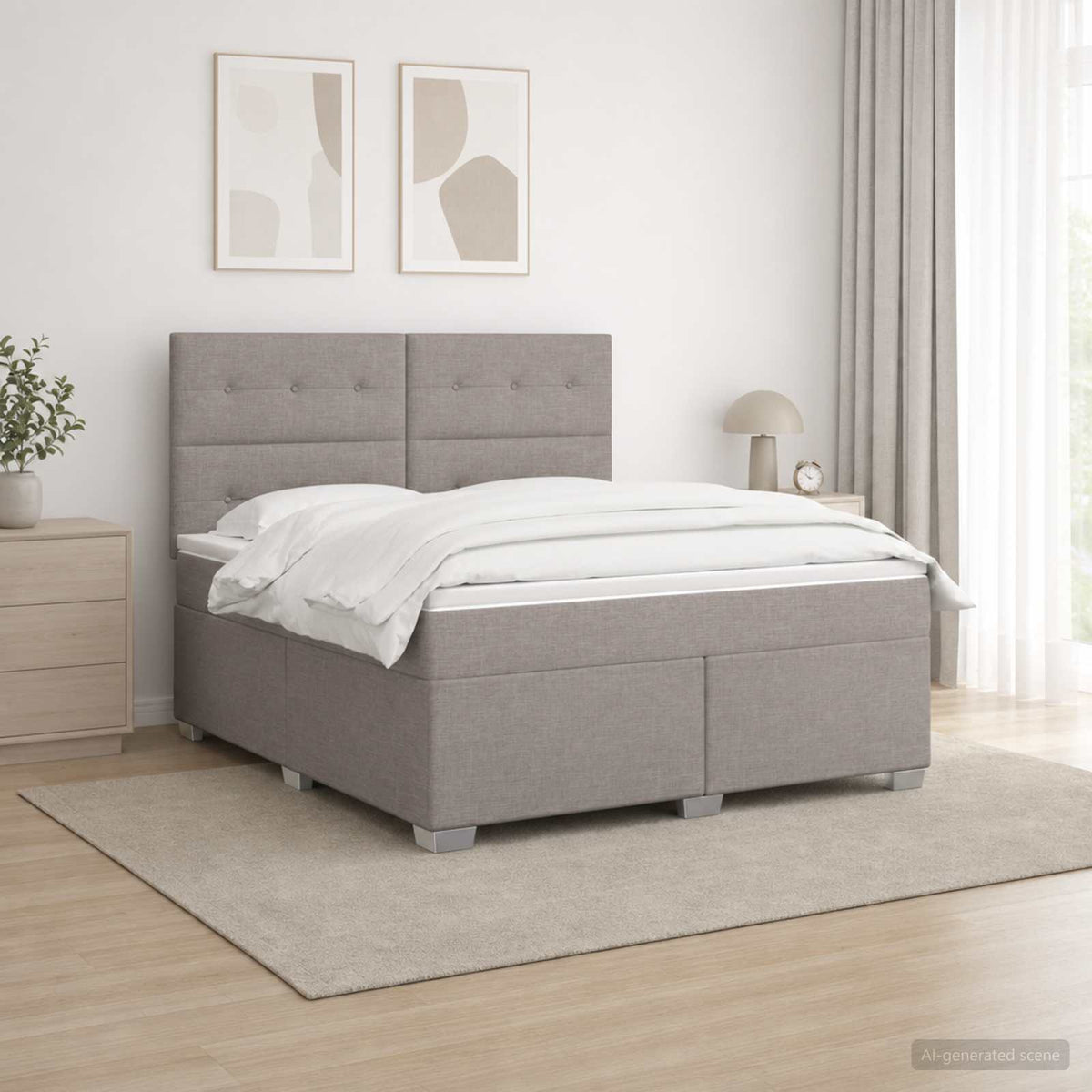 Boxspring krevet s madracem Sivosmeđa 140 x 200 cm Tkanina Smeđesiva 144 x 200 x 140.5 cm