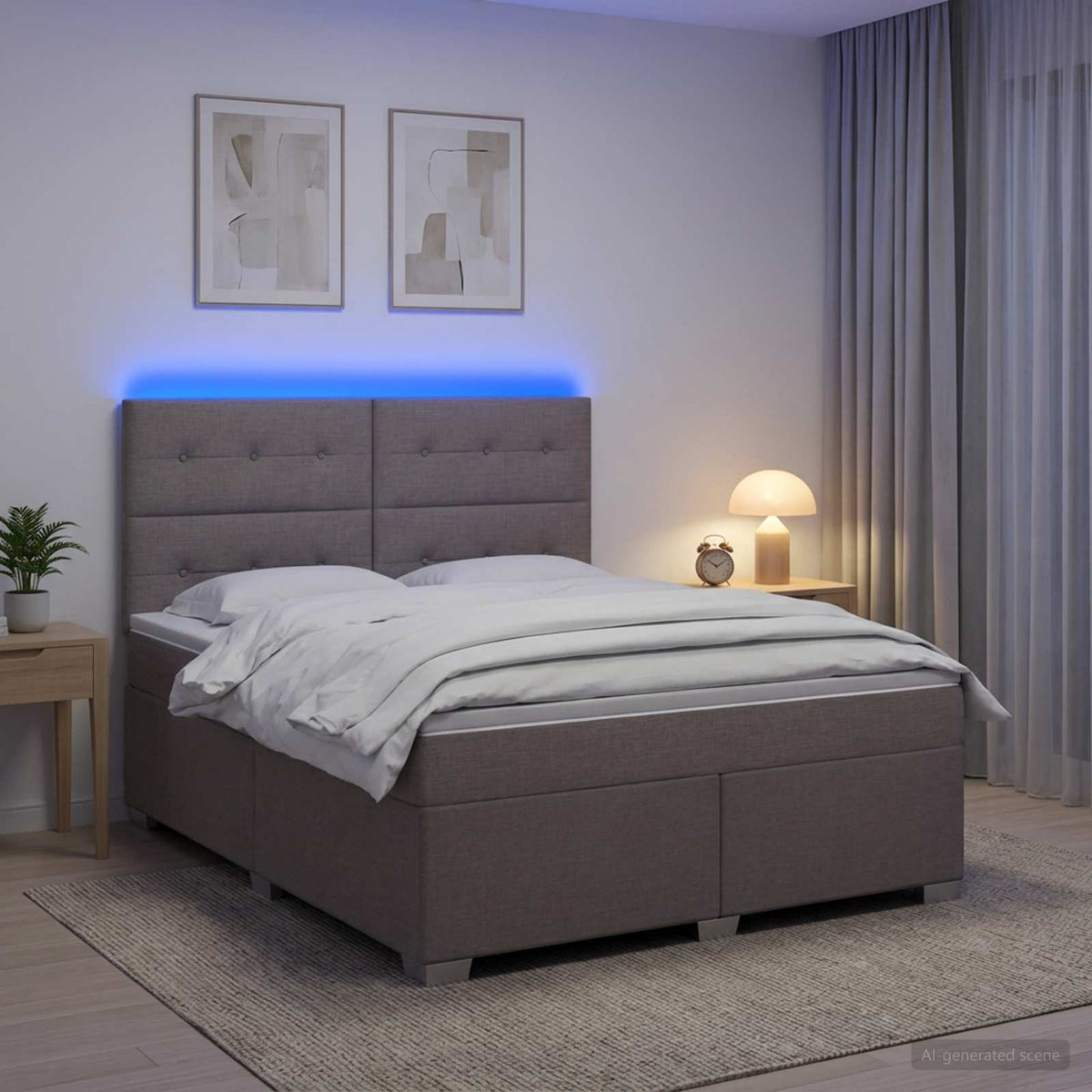 Boxspring krevet s madracem Sivosmeđa 140 x 200 cm Tkanina Smeđesiva 144 x 200 x 140.5 cm