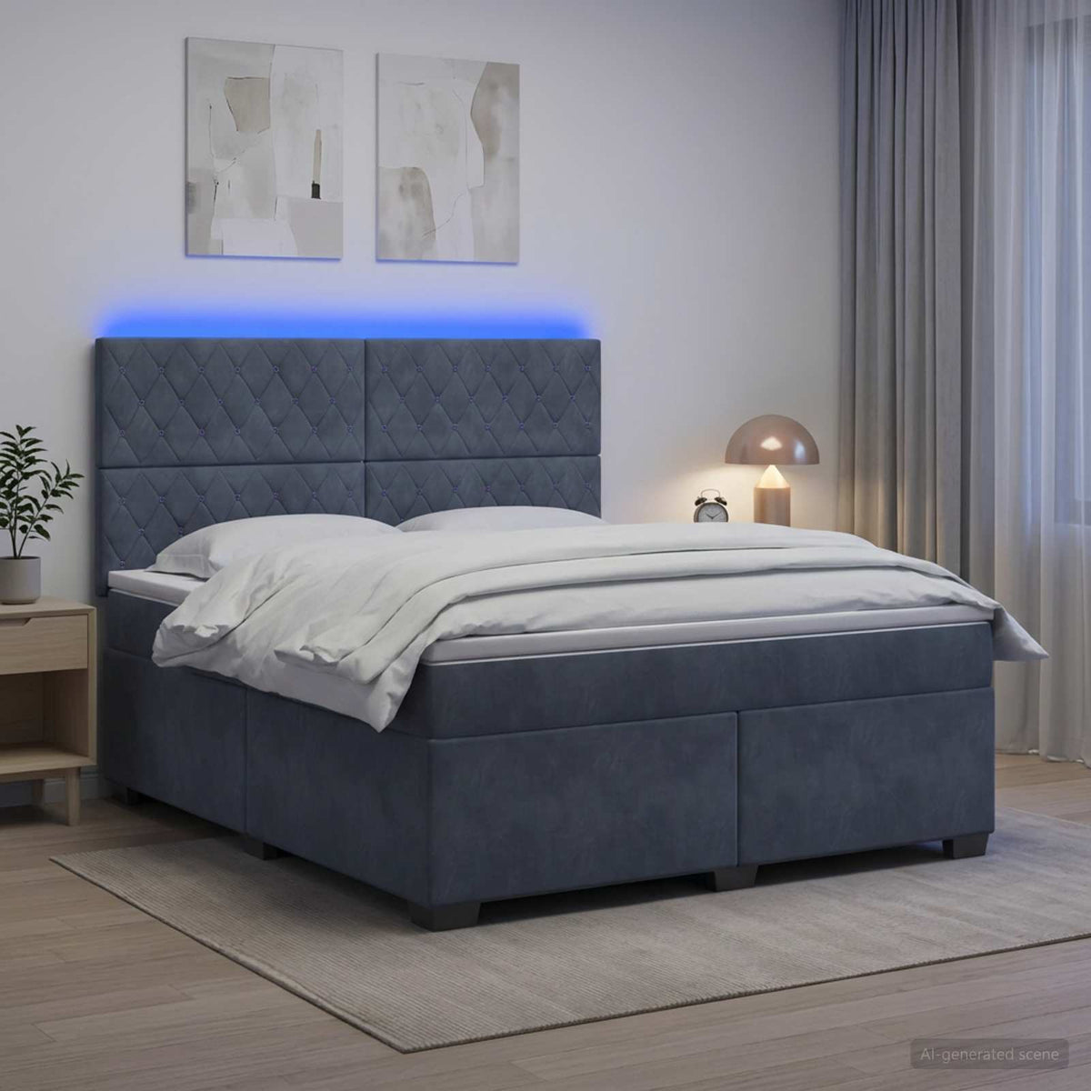 Boxspring krevet s madracem Tamnosiva 140 x 200 cm Baršun 144 x 200 x 140.5 cm