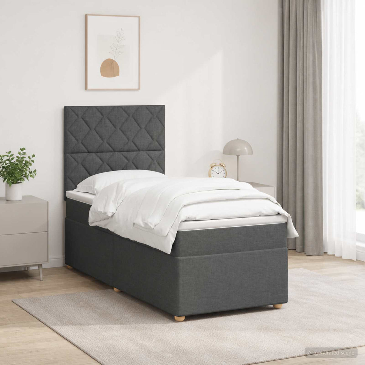Boxspring krevet s madracem Tamnosiva 100 x 200 cm Tkanina 100 x 200 x 140.5 cm