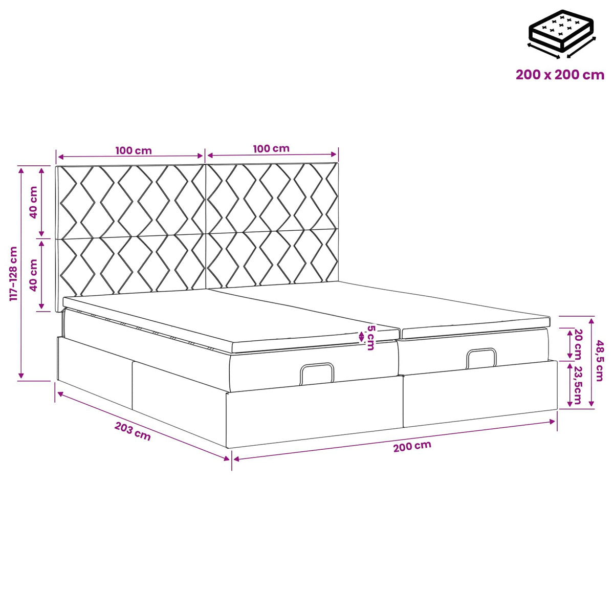 Podesivi krevet s madracem 2 kom. Tamno smeđa Tkanina 200 x 200 cm