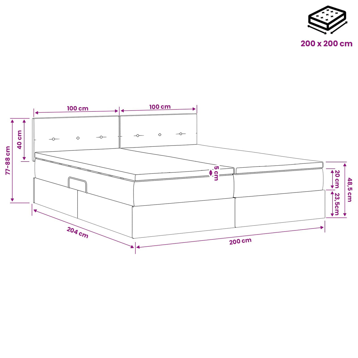 Krevet s od storage s uzglavljem 2 kom. Tamno plava 200 x 200 cm