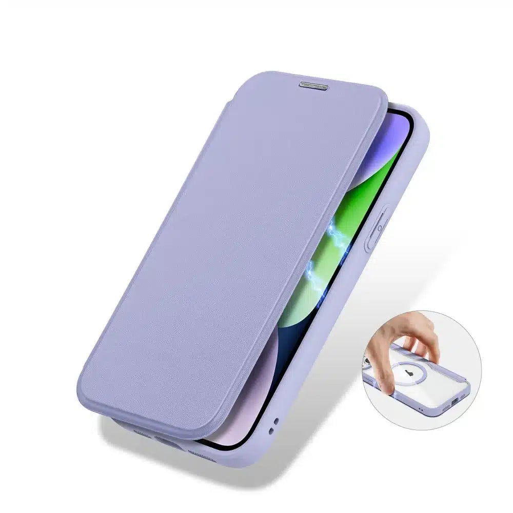 DUX DUCIS Skin X Pro – MagSafe združljiv ovitek na preklop za Apple iPhone 15 Plus, vijoličen
