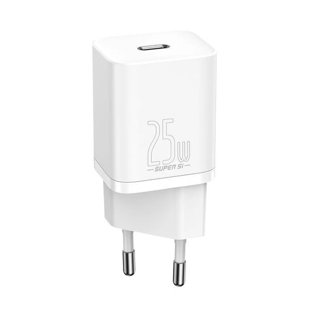 BASEUS zidni punjač tip C Super Si PD 25W + kabel tip C na tip C bijeli TZCCSUP-L02