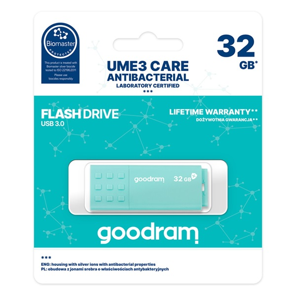 Goodram UME3 USB izbrisivi memorijski pogon 32 GB USB Tip-A 3.2 Gen 1 (3.1 Gen 1) Tirkizno
