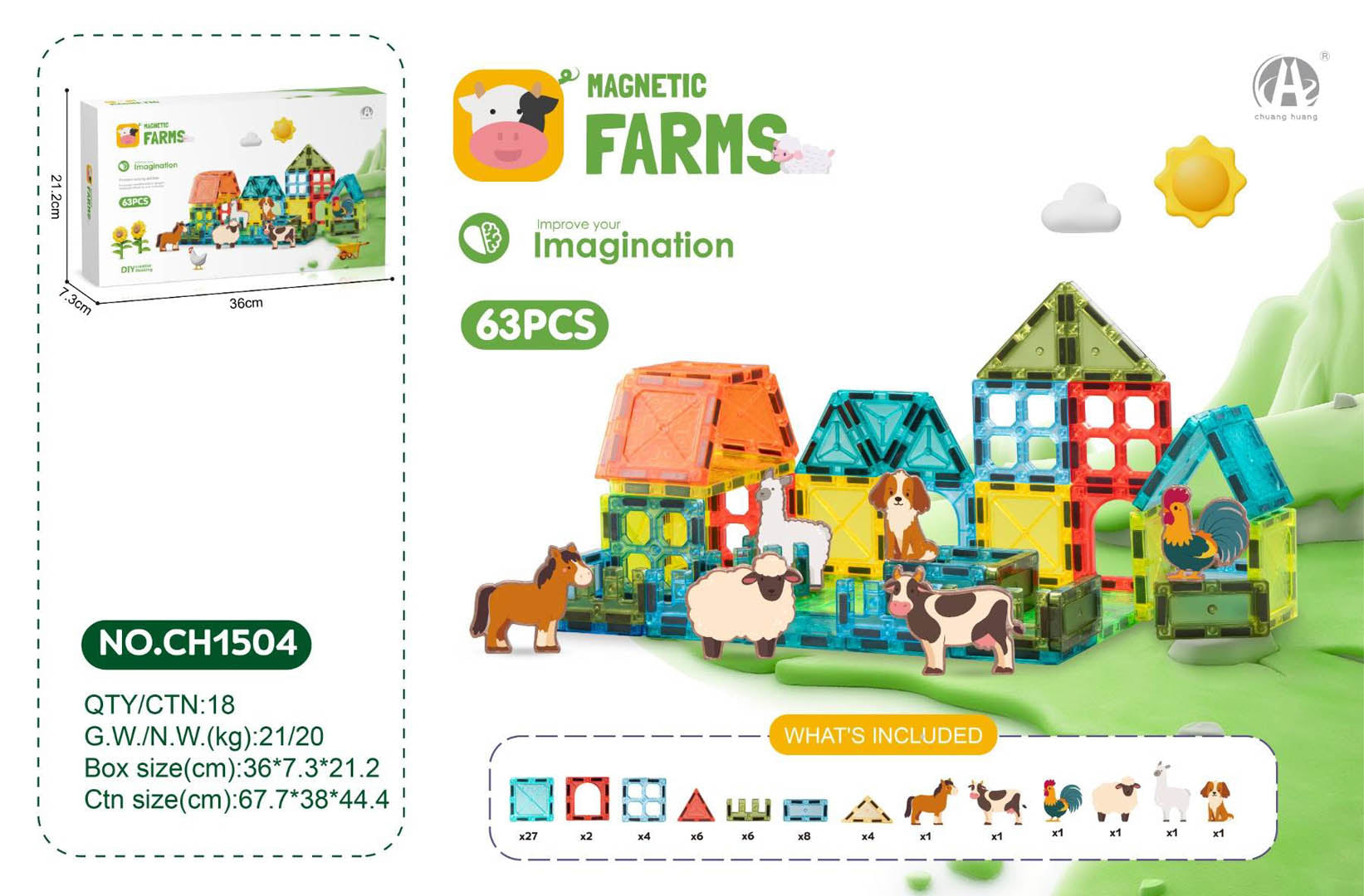 Farm Magnetic Block Set 63pcs.