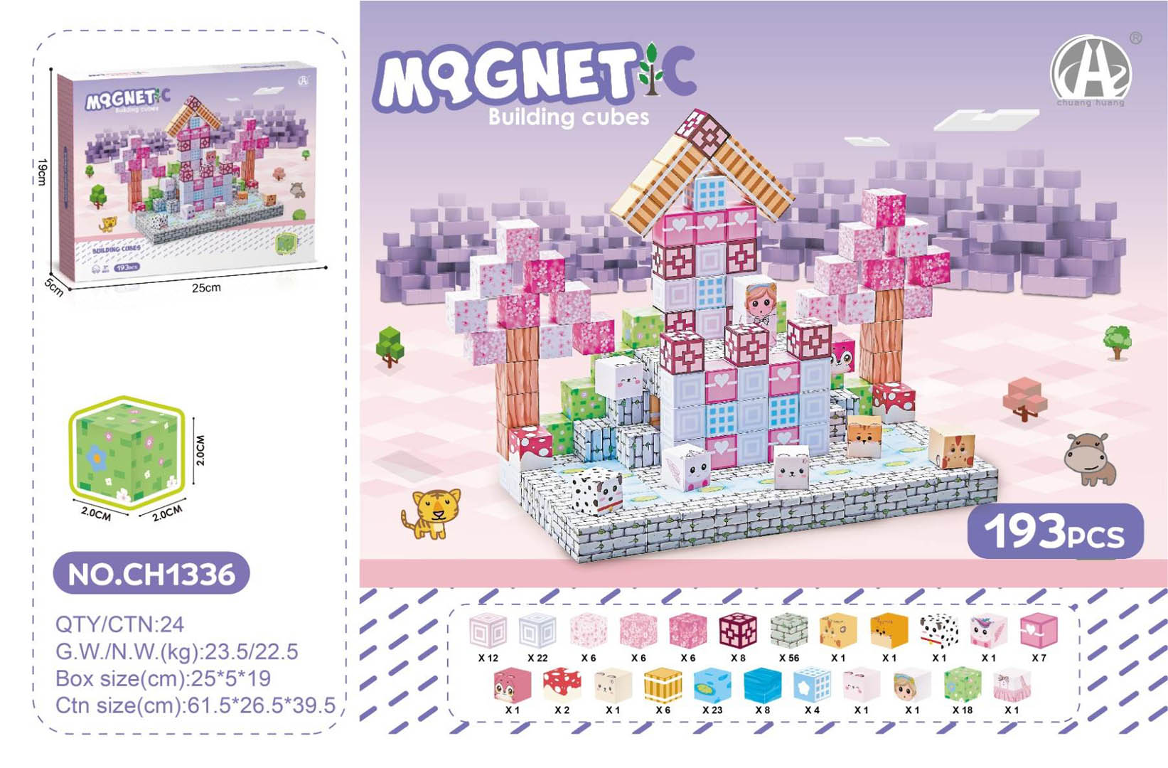 Magnetic Cubes Set, Magnetic bricks 193el.
