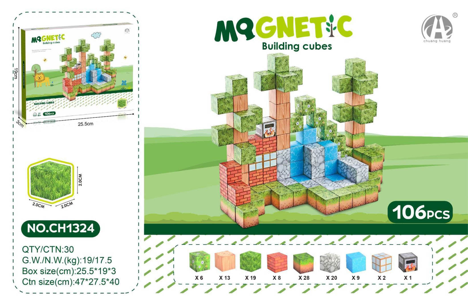 Magnetic Cubes Set, Magnetic bricks 106el.
