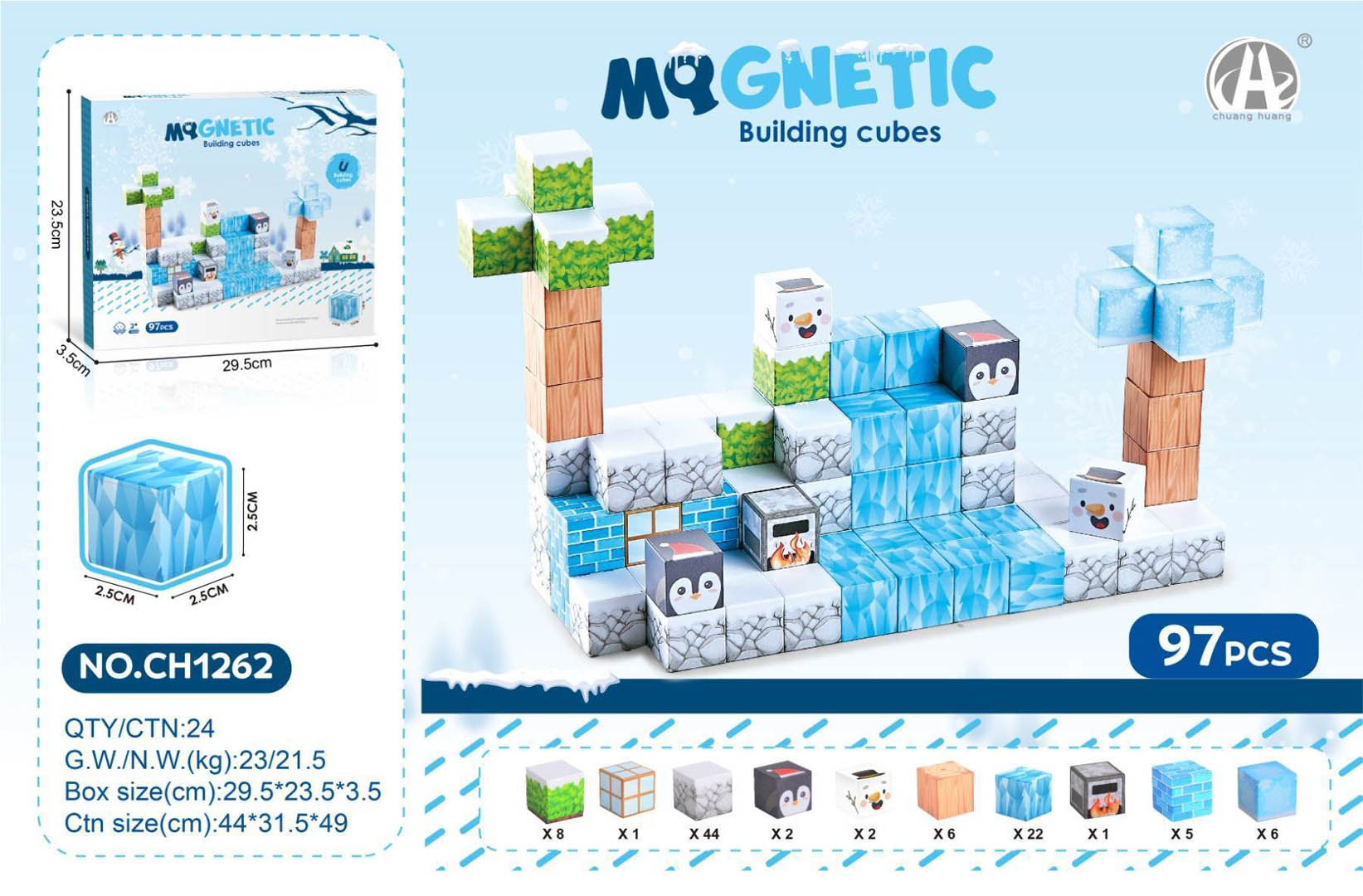 Magnetic Cubes Set, Magnetic bricks 97el.